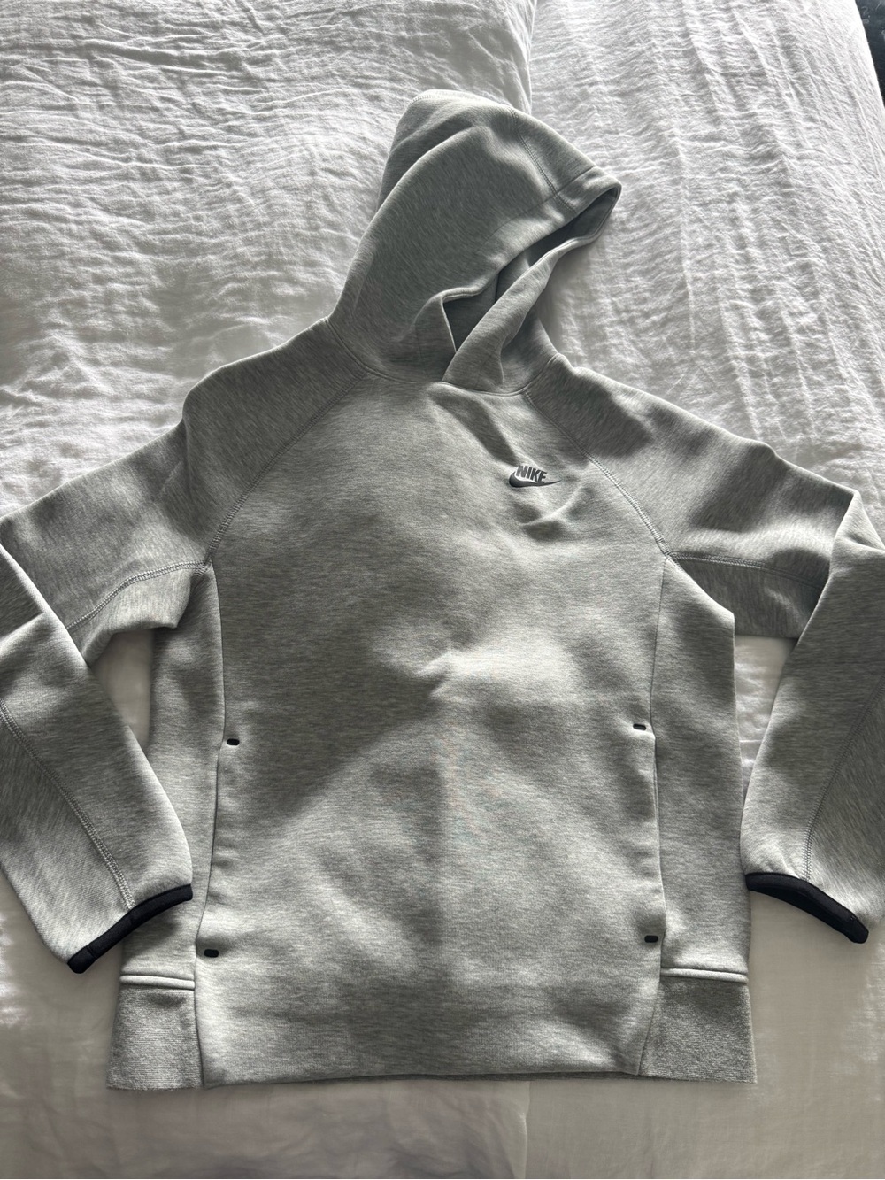 Nike Tech Light Gray Hooded Pullover with Black-Trim Detail